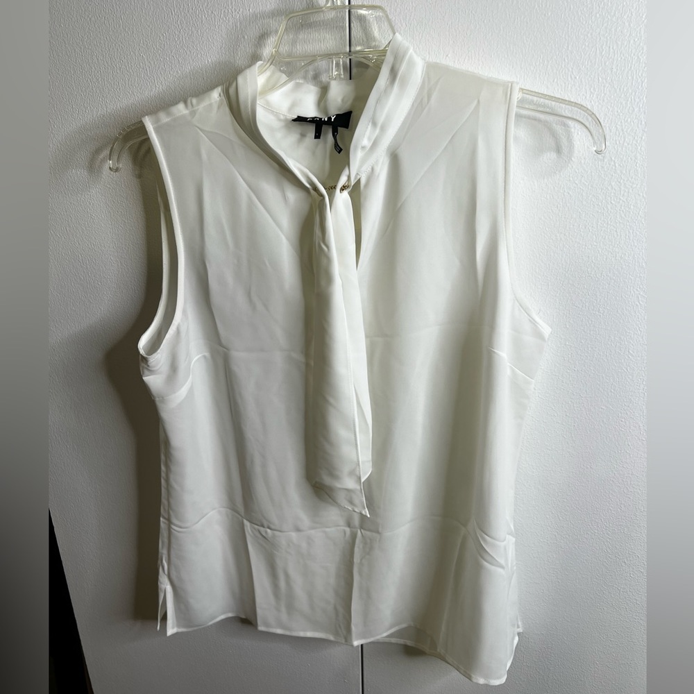 DKNY White sleeveless blouse with neck tie